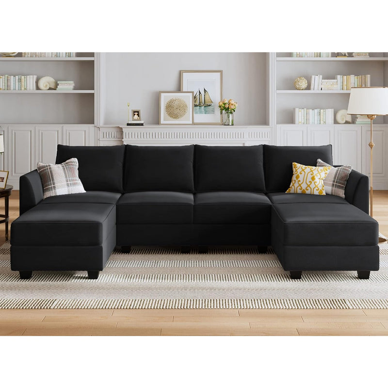 HONBAY Modular Sectional Sofa Convertible U Shape Couch Reversible Chaise Velvet
