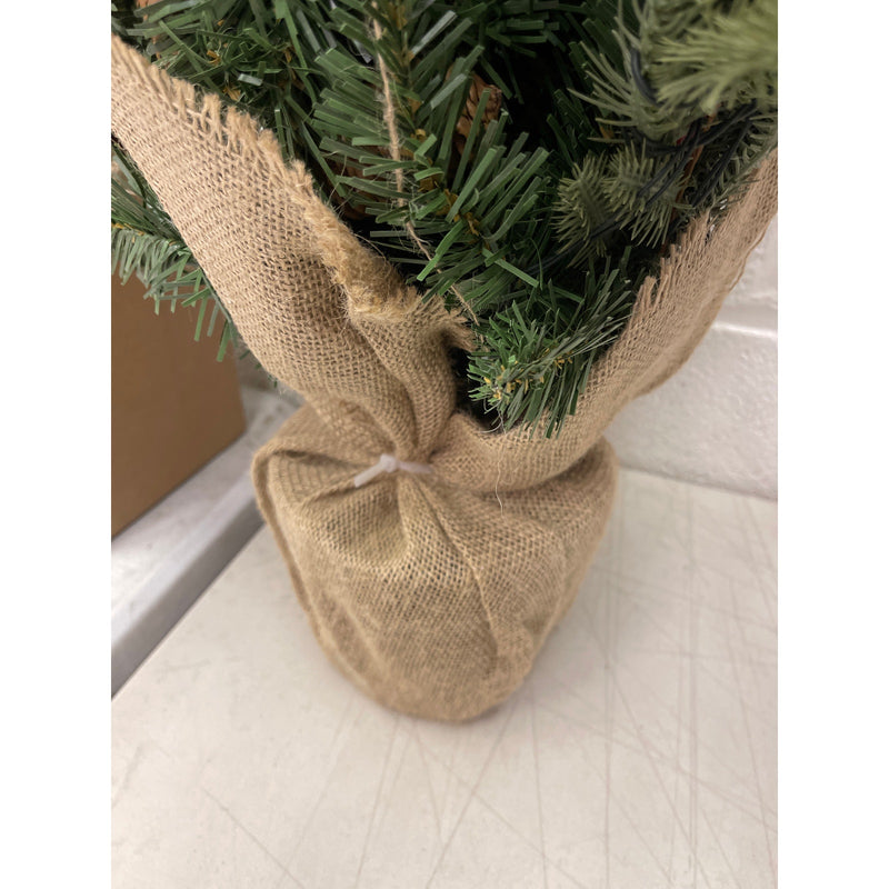 3 ft. Christmas Tree with Pinecones/Berries and Burlap Wrapped Stand - Pre Lit