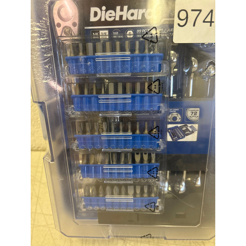DieHard 1/4" and 3/8" Drive Tool Set, SAE & Metric, 99 Piece 72 Tooth - DHP55312