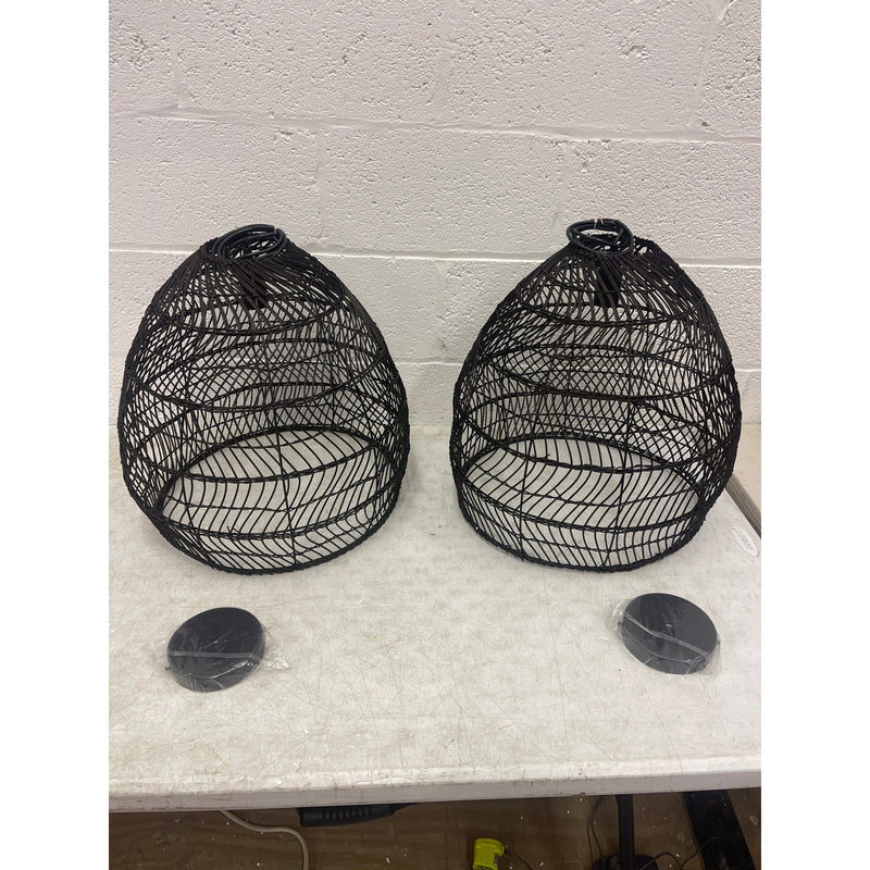 Set of 2 Hanging Woven Hanging Light Fixtures Wooden, Brown, Hardwired 18x18x20"