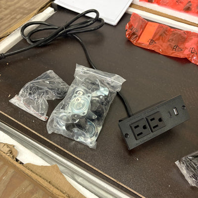 Mobile File Cabinet w Wheels, Power Outlet, 2 Drawers, USB-C & USB Outlet, Brown