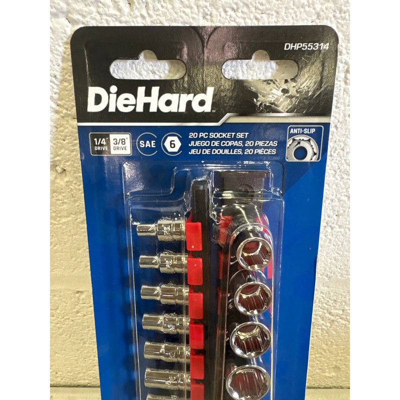 DieHard 20-Piece 1/4" and 3/8" Drive Anti-Slip Socket Set, SAE, - DHP55314