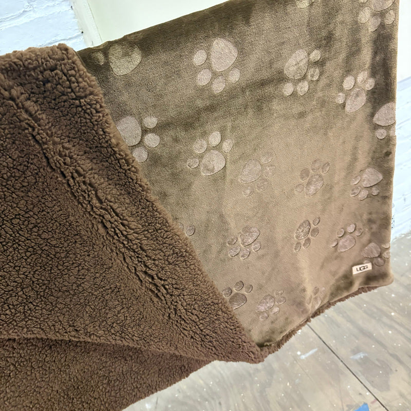 Ugg Dog Blanket 40" x 50" Paw Print Design Dual Sided Fluffy & Soft Side - Brown