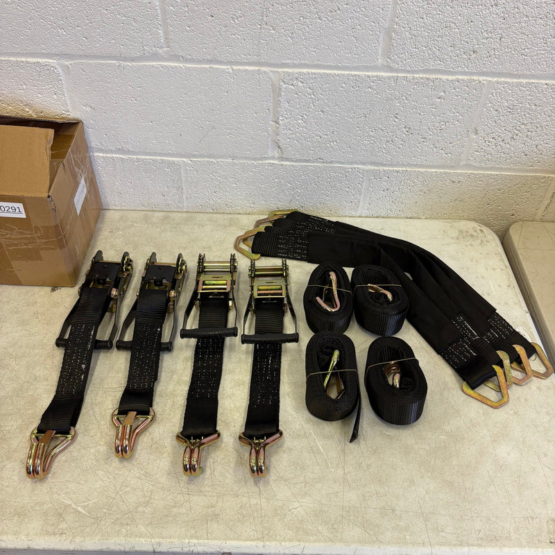 4 Pcs Auto Tie-Down Webbing Strap Belt Double J-Shaped Hook Belt Clip 4 Rings