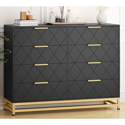 GARVEE 8 Drawer Dresser with Deep Drawers, Wide Chest with Metal Handles- BLACK
