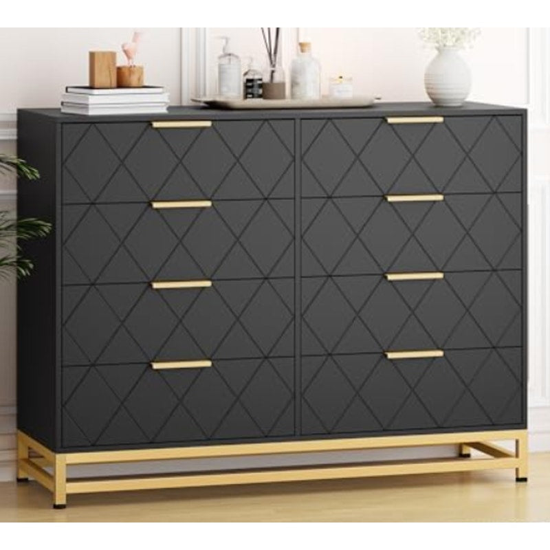 GARVEE 8 Drawer Dresser with Deep Drawers, Wide Chest with Metal Handles- BLACK