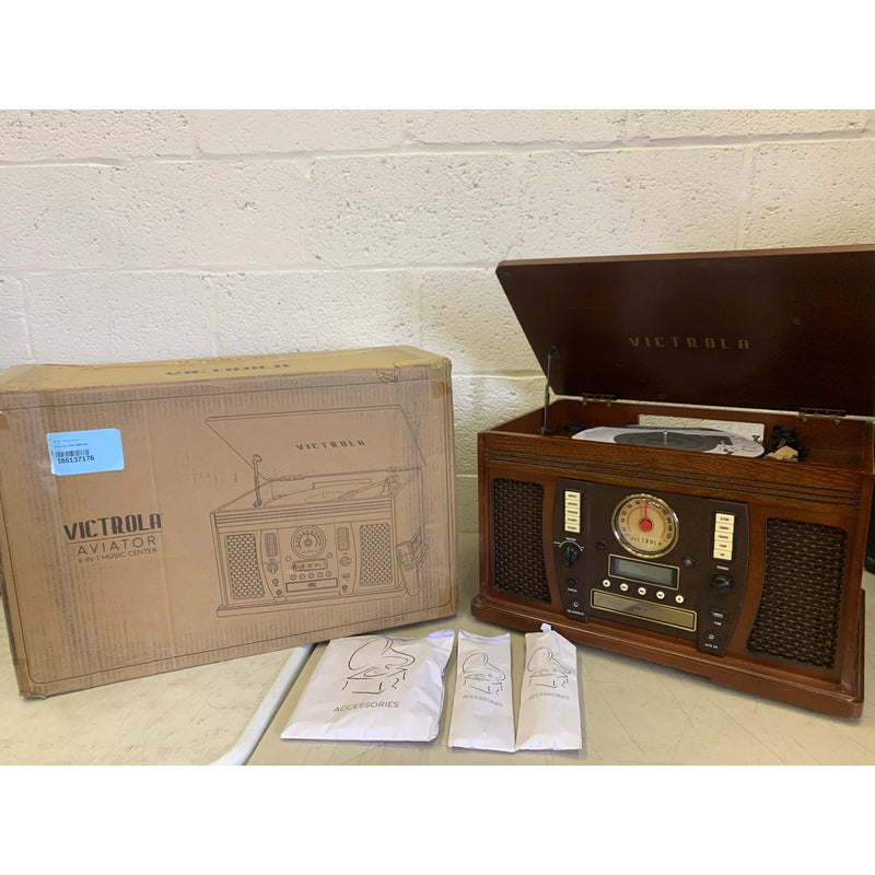 Victrola Aviator 8-in-1 Bluetooth Record Player & Multimedia Center Mahogany