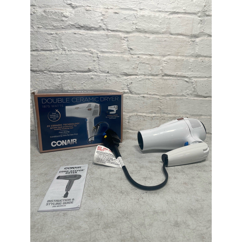 Conair Hair Blow Dryer, Double Ceramic w/ Ionic Conditioning, Travel Size. White