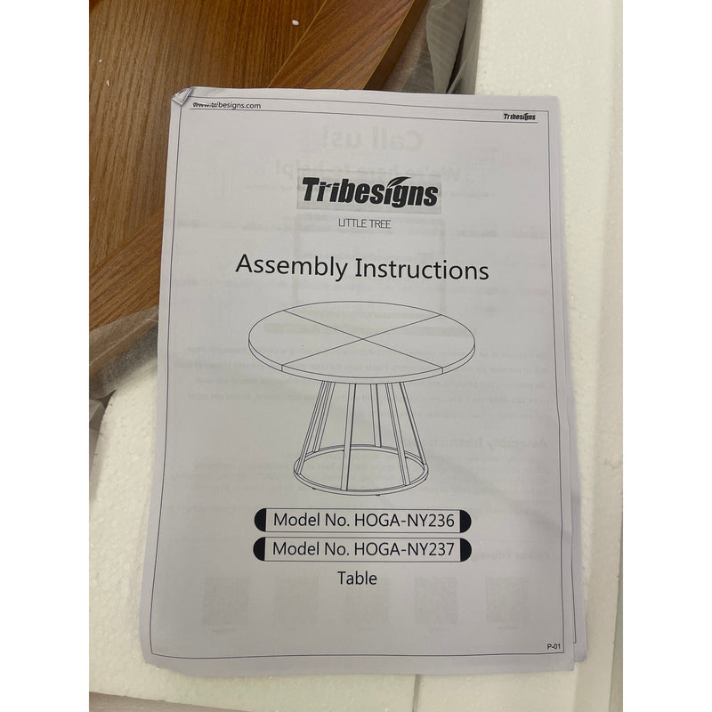 Tribesigns Round Dining Table 47" Kitchen Table Gold Metal Base 2-Tone Brown Top