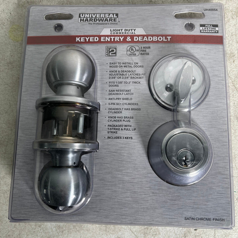 Universal Hardware 2 Entry Knob & Deadbolt Satin Chrome, Light Duty Commercial
