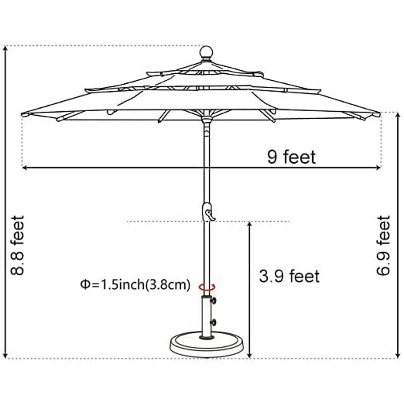 EliteShade LED Patio Market Umbrella (9ft wide), 3-Tier Ventilation - Navy Blue