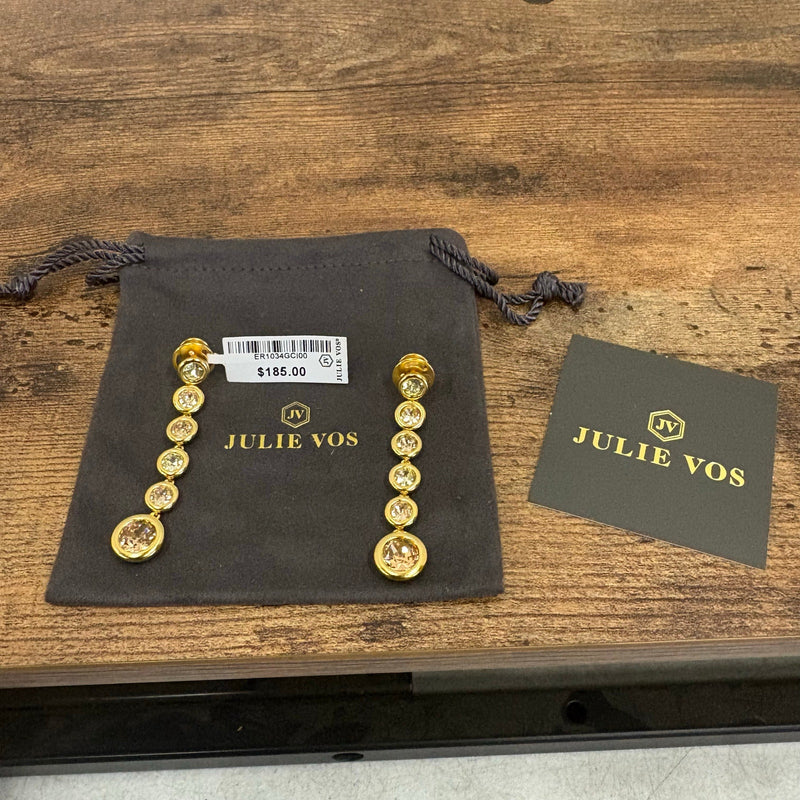 Julie Vos Rainbow Tier Earring, 24K Gold Plated, Champagne Radiance - Pink Green