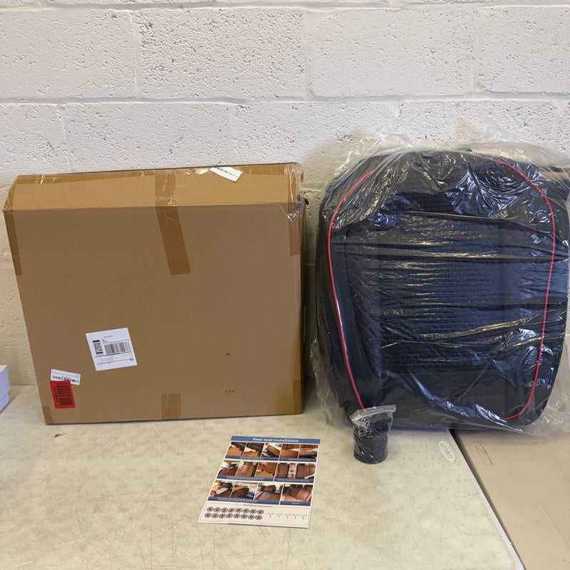 Chezope Full Set Leather Seat Covers Universal Fit for Most Vehicles - Black/Red