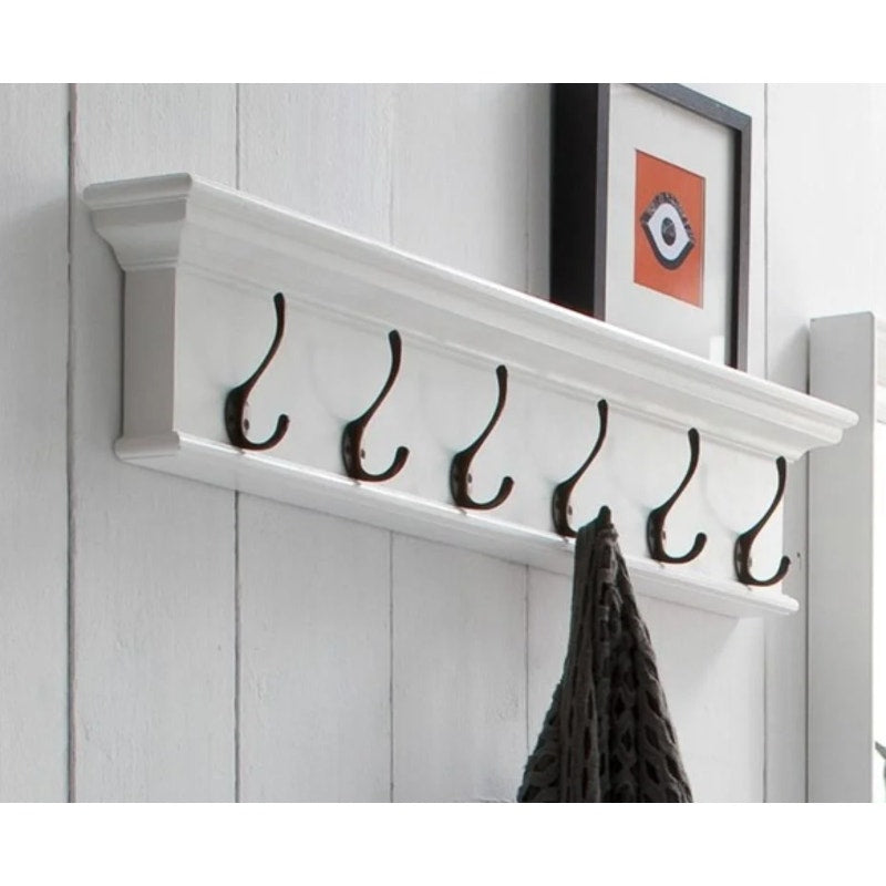 NovaSolo Halifax 6-Hook Coat Rack in Pure White, Modern & Sleek, 40" x 8" x 4"