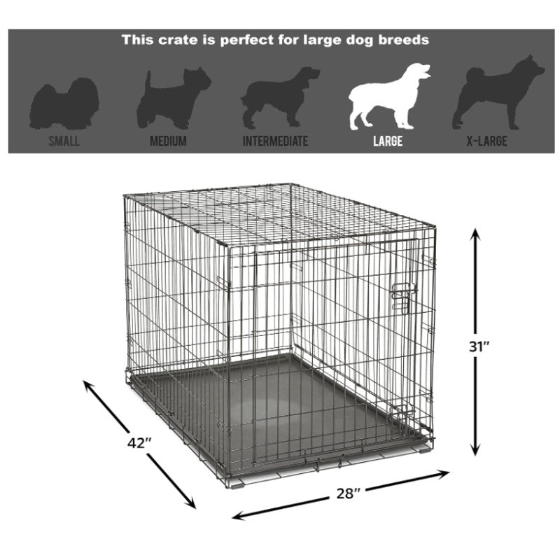 Single Door Dog Crate Leak-Proof Pan 42"L x 28"W x 31"H - Black