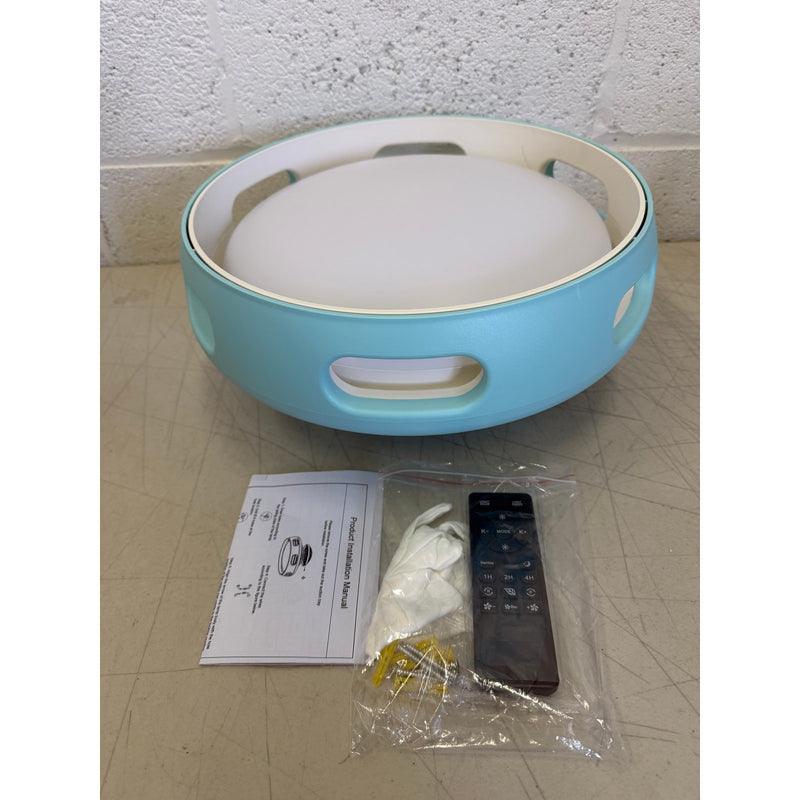 Bladeless Round Ceiling Fan Light with Remote Control, 14in Light Blue Fandelier