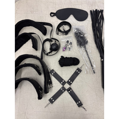 Bondage Kit, Adult BDSM, Whip, Handcuffs, Ball Gag, Nipple Clamps, Blindfold
