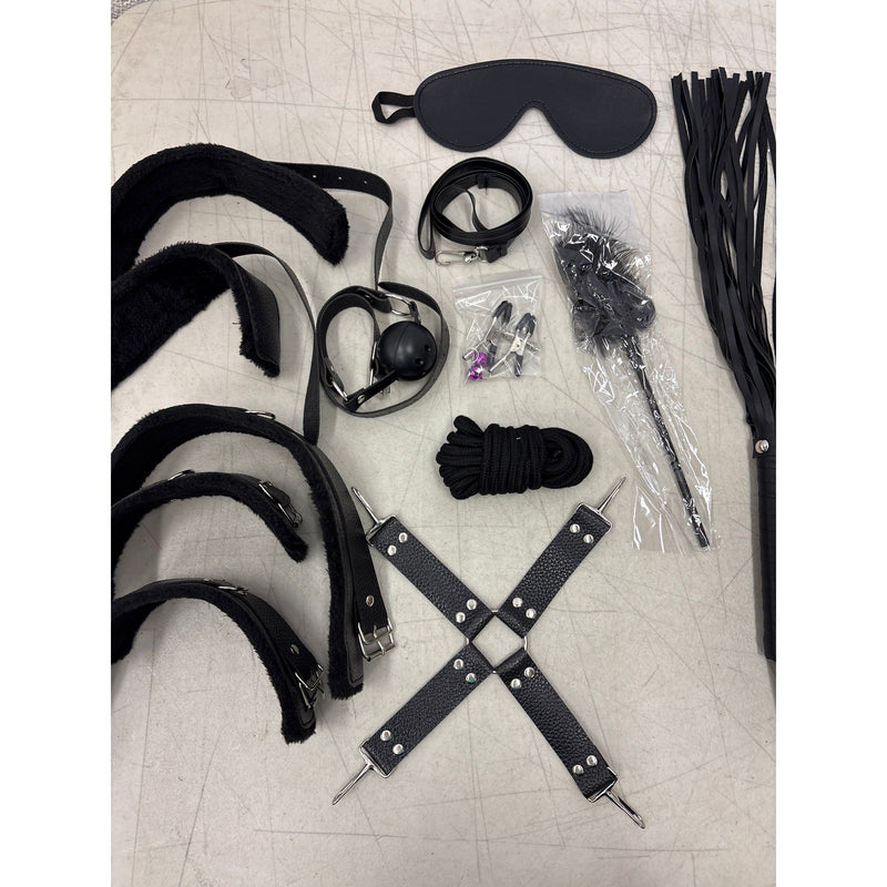 Bondage Kit, Adult BDSM, Whip, Handcuffs, Ball Gag, Nipple Clamps, Blindfold