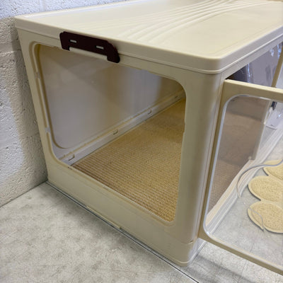 MeexPaws Plastic Foldable Litter Box Storage w 2 Mats, Easy Access Doors - Tan