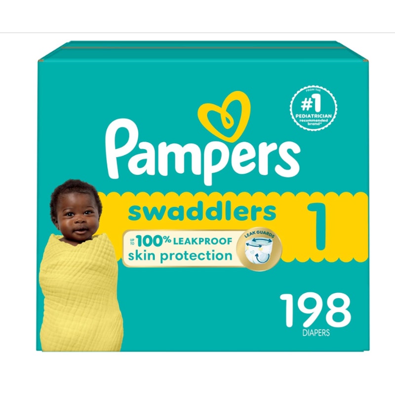 Pampers Baby Diapers Swaddlers, Size 1, 198 Count Ultra Absorbent Disposable