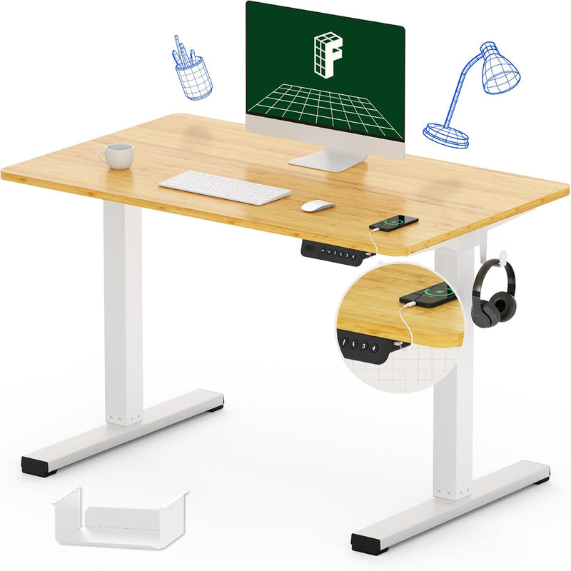 FLEXISPOT Standing Desk Electric Sit Stand Desk Bamboo & White 40"x24"