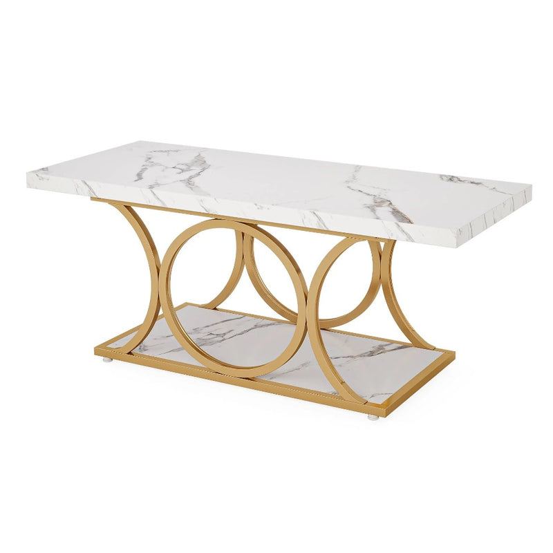 Tribesigns Rectangle Coffee Table, 47" x 24" x 19" w Faux Marble Top, READ