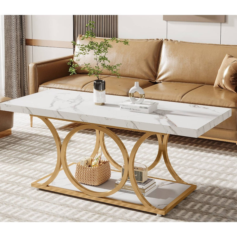 Tribesigns Rectangle Coffee Table, 47" x 24" x 19" w Faux Marble Top, READ