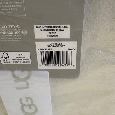 Ugg Chrisley 3 Piece Storage Set, Baskets with Handles, Home Organization - Blue