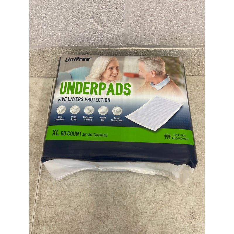 Unifree Disposable Underpads, Bed Pads, Super Absorbent, 50 Count XL 30"x36"