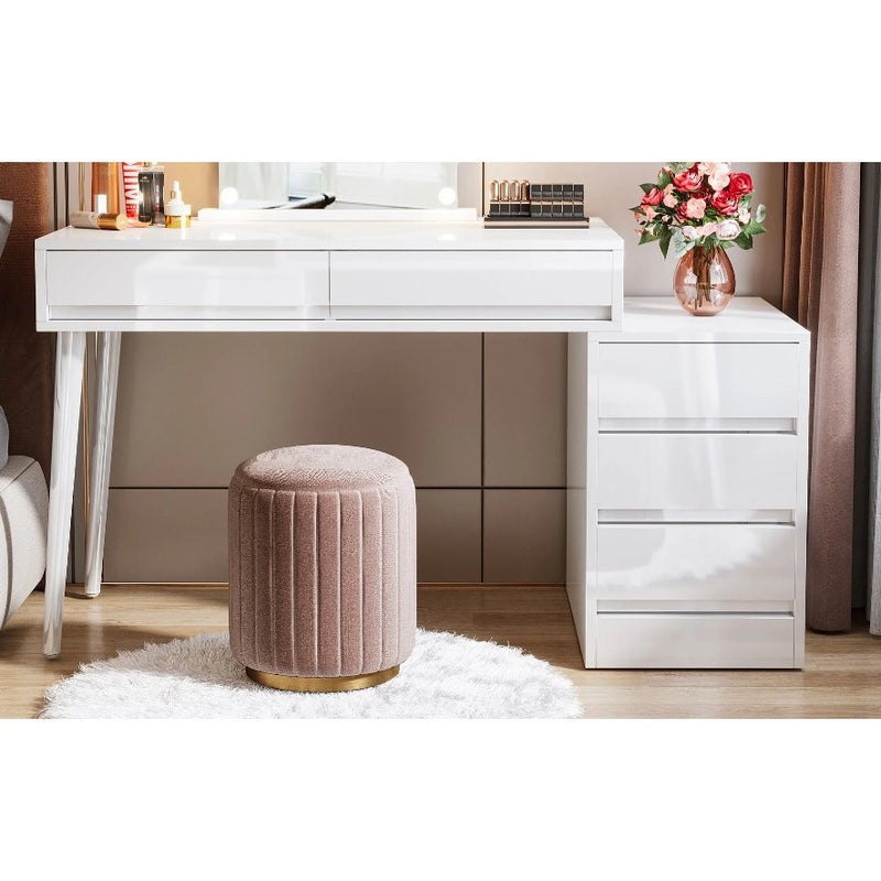 Tribesigns 55" Modern Computer Desk w 5-Storage Drawers, Reversible, White, READ