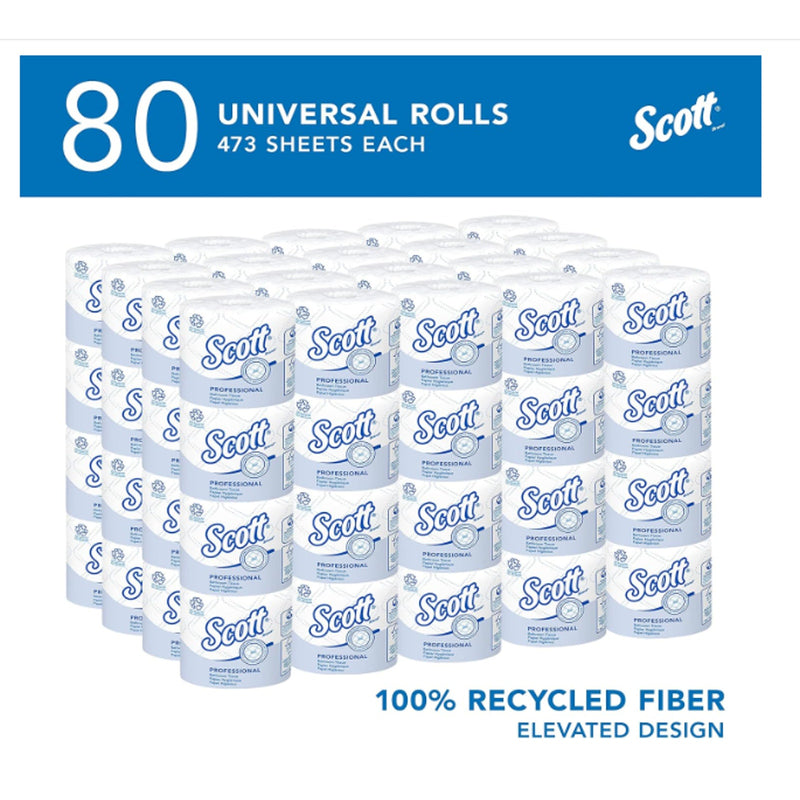 80 Rolls Scott Professional Toilet Paper 2-Ply 100% Recycled Fiber Standard Roll