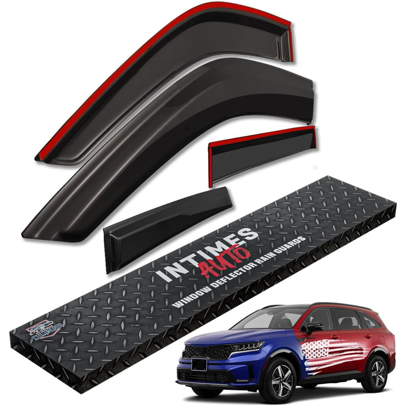 (4pc) Tape-On Rain Guards for 2021-24 Kia Sorento, Side Window Visors - Black