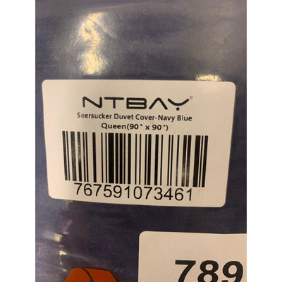 SUSYBAO Queen Seersucker Duvet Cover Navy Blue Comforter 100% Cotton Soft