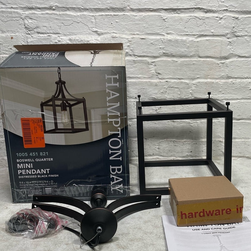 Hampton Bay Boswell Quarter 9-1/2" 1-Light Mini-Pendant Distressed Black
