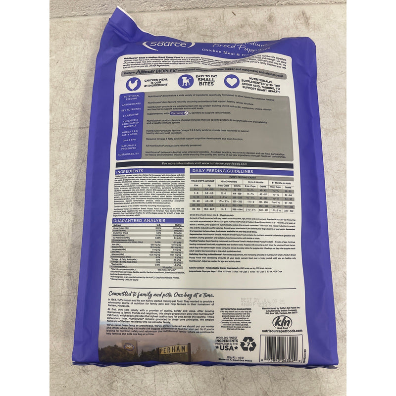 Alimento seco para cachorros NutriSource, elaborado con harina de pollo y arroz, 15 lb
