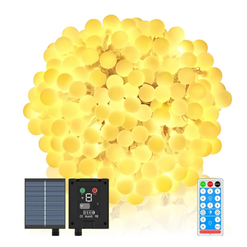 LumosGlow 55FT Solar Warm Light String Lights 100LED, 1200mAh 8 Modes IP67