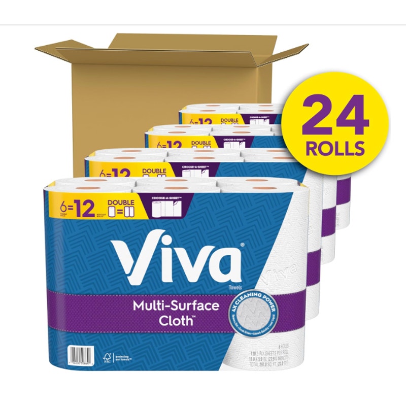 Viva Multi-Surface Cloth Paper Towels, 24 Double Rolls, 110 Sheets Per Roll