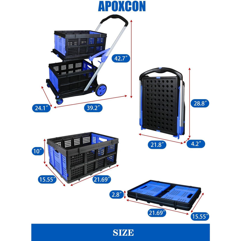 Apoxcon Shopping Cart w 2 Storage Crates, Multi Use Two Tier Collapsible 360°