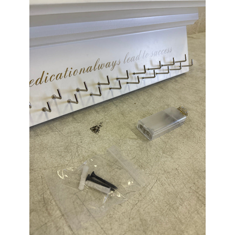 24" Medal Hanger Display Holder & Trophy Shelf w Hooks Wall Mount Wooden w Quote