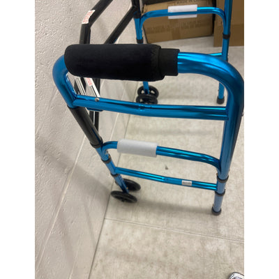 22" Wide Mobility Walker with Front Wheels, Height Adjustable - Blue / Black
