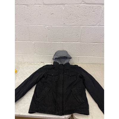 Men's Levi's Washed Cotton Sherpa-Lined Hooded Trucker Jacket Black - SMALL