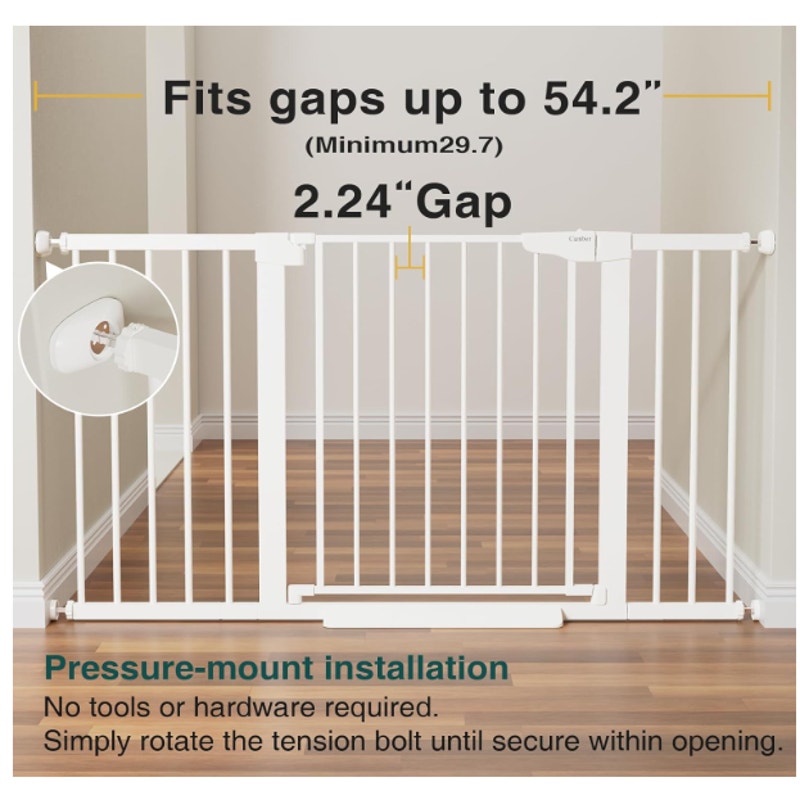Cumbor 29.7-54.2" Wide Baby Gate Self Closing Dog Gate Pressure Mounted - White