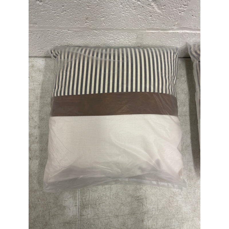 Set-of-2 16" x 16" x 5" Throw Pillow, Decorative Couch Pillows - Tan/Blue