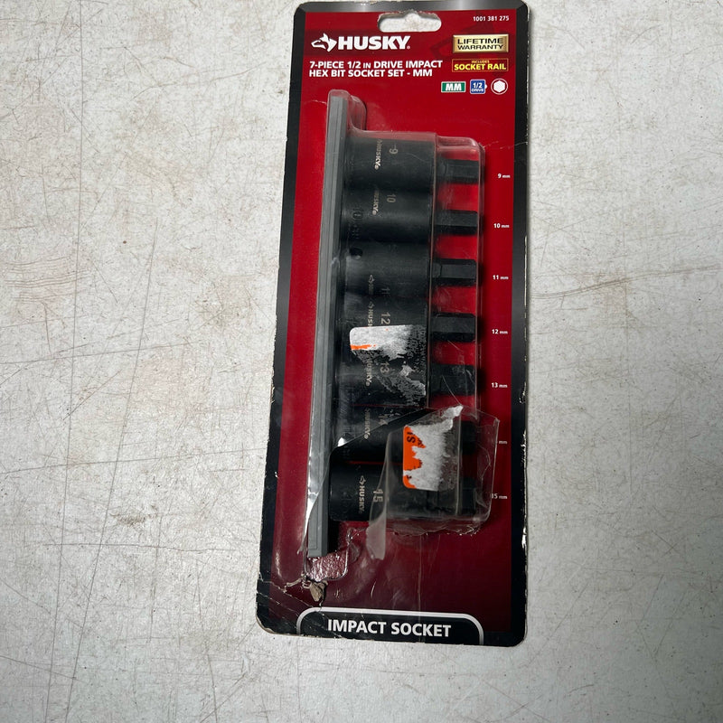 Husky 1/2 in. Drive Hex Bit Impact Socket Set, 7-Pc 9, 10, 11, 12, 13, 14, 15 mm