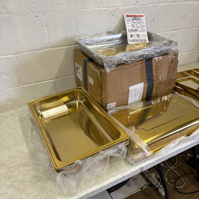 SET OF 4 ROVSUN 9-QT Rectangle Gold Chafing Dish Buffet Set, Full Size Pans READ