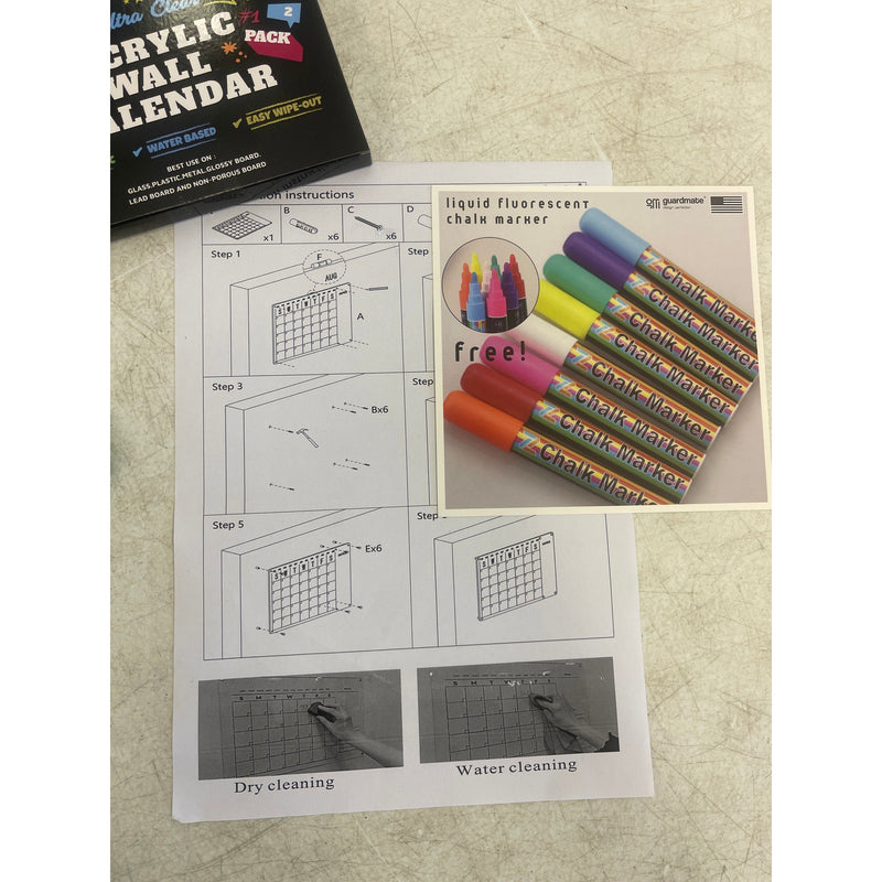 Guardmate Acrylic Wall Calendar 12" X 12" Clear Glass Calendar Whiteboard