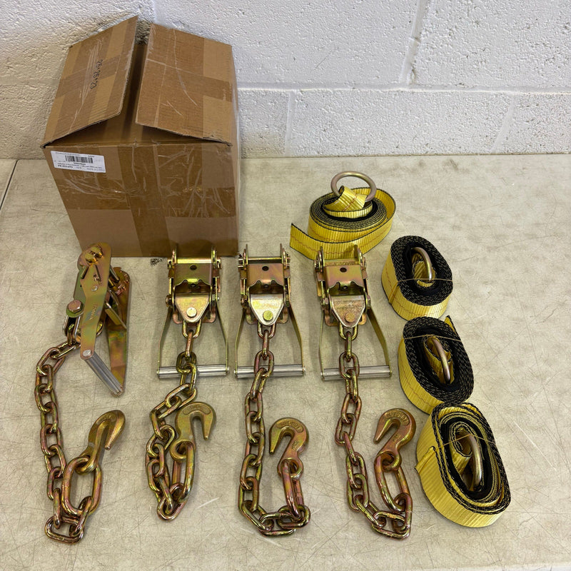 Waltyotur 4 Pcs Auto Chain Ratchet Straps 2 x 96 Classic Yellow 3300 LB CAP