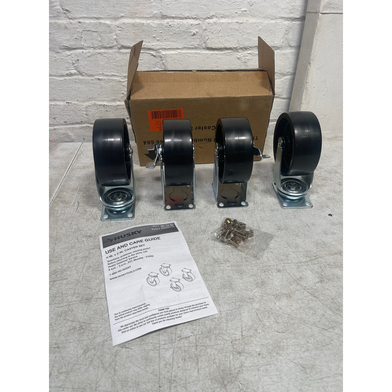 Juego de 4 ruedas Husky con tornillos, acero inoxidable, 5" x 2" (negro), G0502AC-US