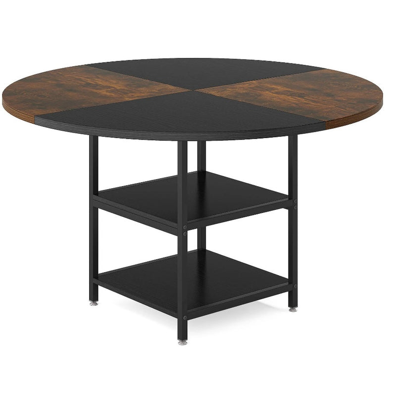 Tribesigns Round Dining Table, 47" Kitchen Dinner Table with Shelf Brown / Black