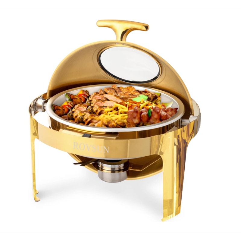 ROVSUN 6 QT Chafing Dishes for Buffet Roll Top Chafing Dish Stainless Steel Gold